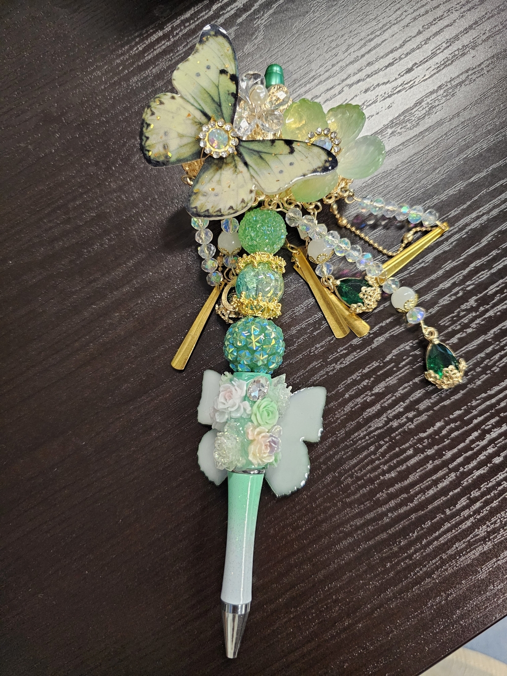 Green Butterfly Floral Statement Pen Charm - Women Jewelry